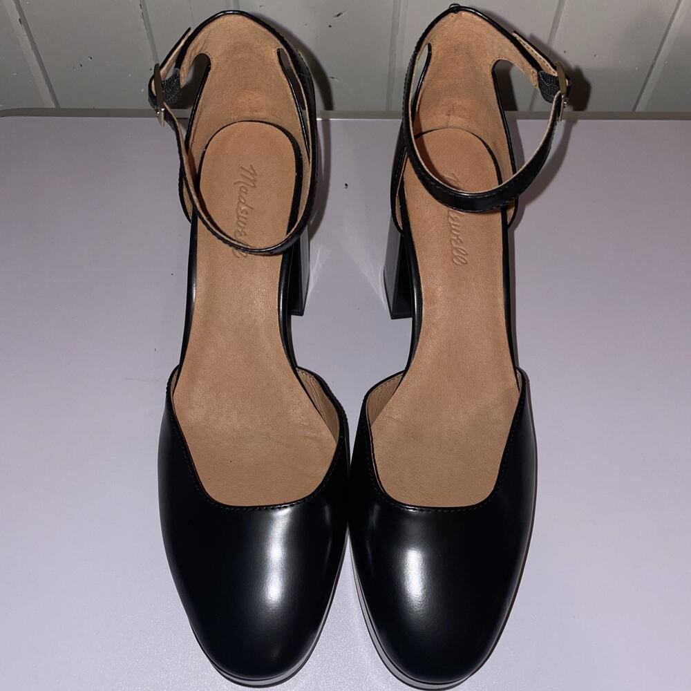 Madewell Mable Ankle Strap Platform Pump Mary Jane Black Leather Shoes Size 11